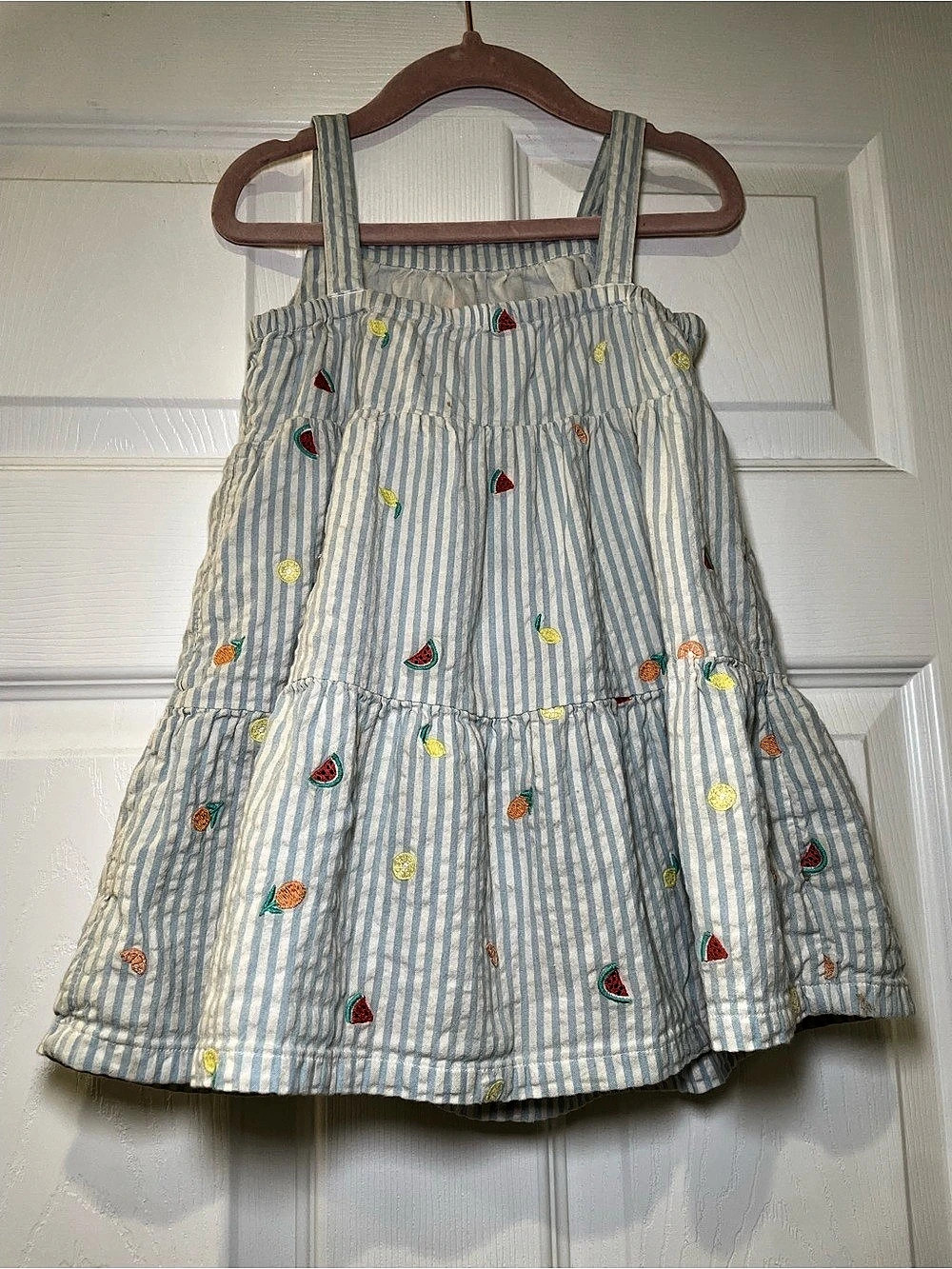 Tucker + Tate Blue Stripe Fruit Embroidered Seersucker Dress Girls 3